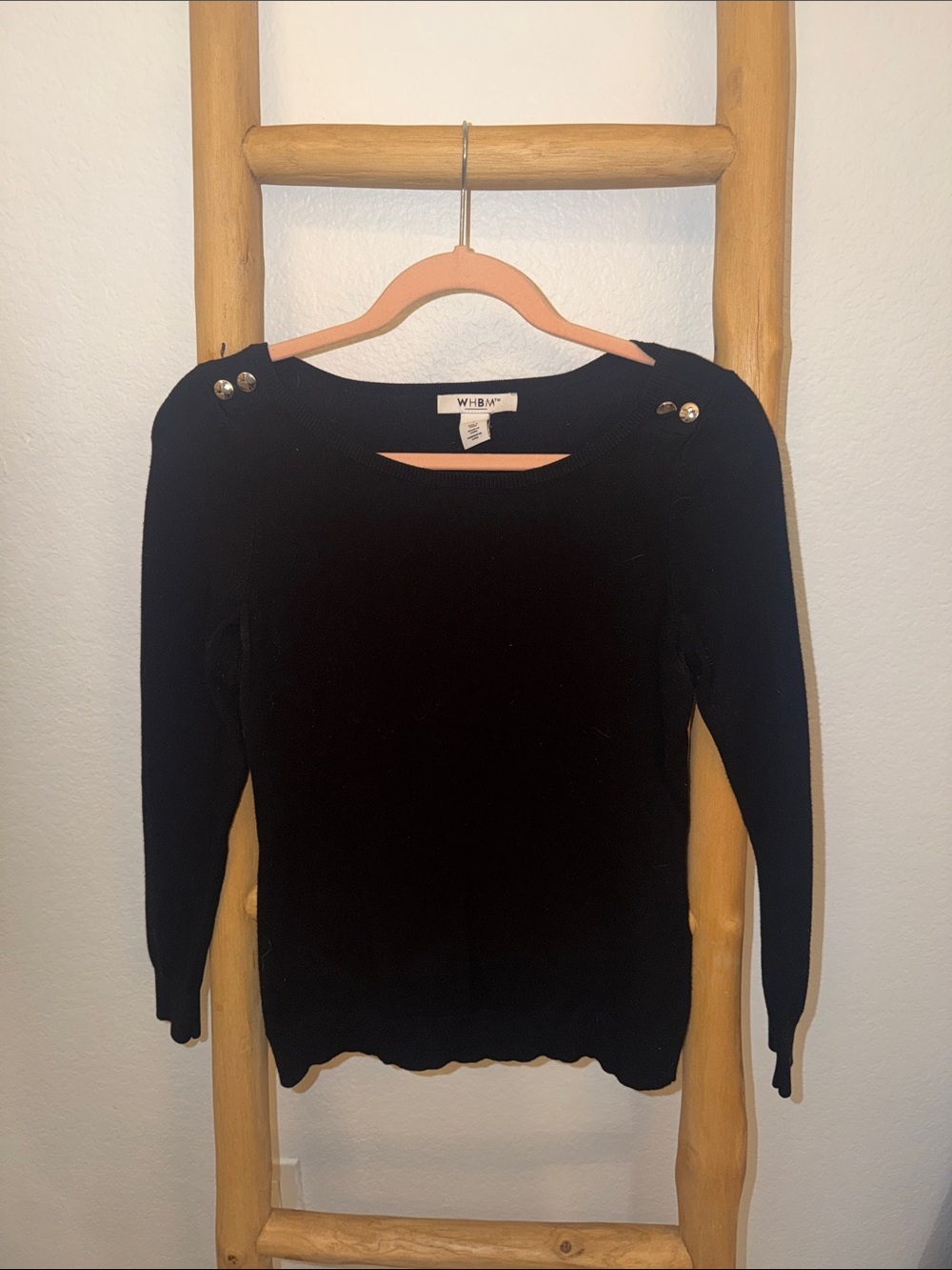 White House Black Market Black Button-Shoulder Knit Sweater